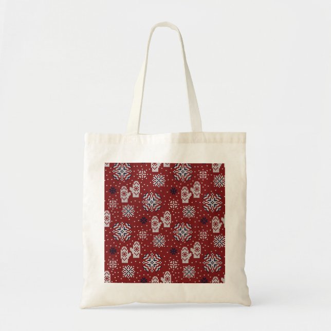 Knitted Winter Christmas Decorative Pattern Tote Bag (Front)