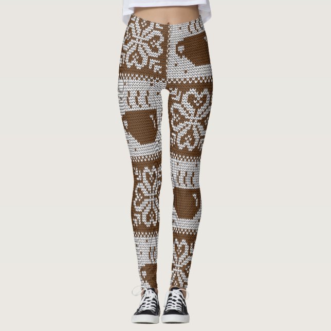 Knitted winter cups: hot beverage pattern. leggings (Front)