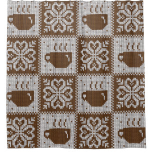 Knitted winter cups: hot beverage pattern. shower curtain