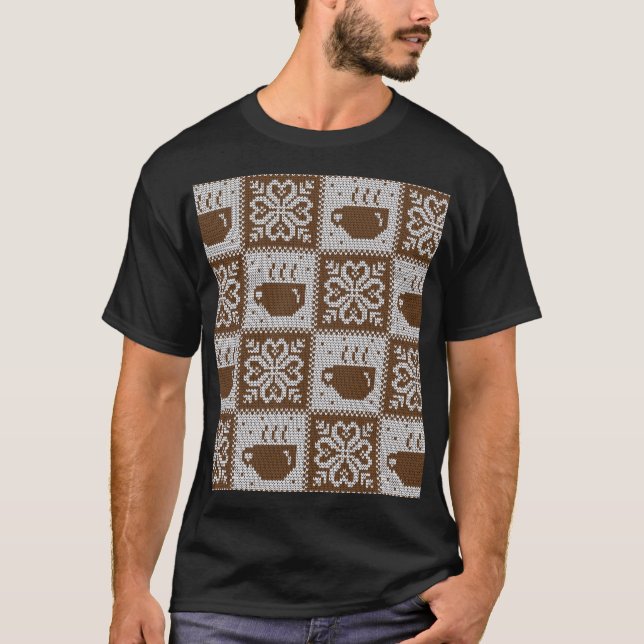 Knitted winter cups: hot beverage pattern. T-Shirt (Front)