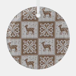 Knitted winter deers: vintage pattern. glass tree decoration