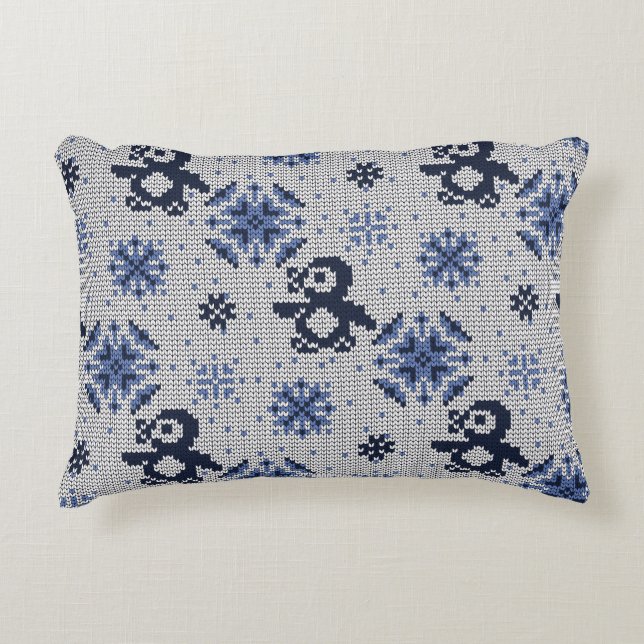 Knitted Winter Penguins Decorative Pattern Cushion (Front)