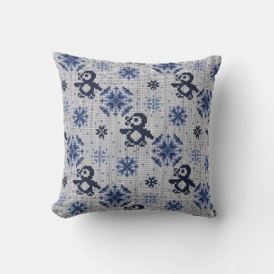 Knitted Winter Penguins Decorative Pattern Cushion