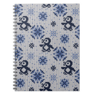 Knitted Winter Penguins Decorative Pattern Notebook