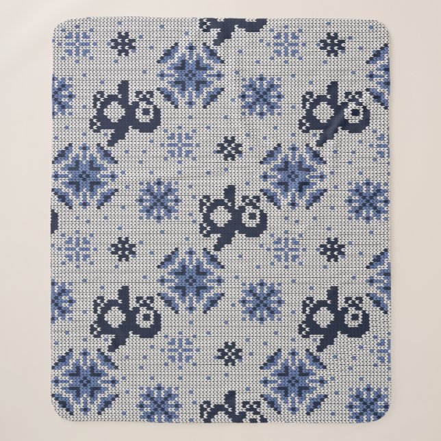 Knitted Winter Penguins Decorative Pattern Sherpa Blanket (Front)