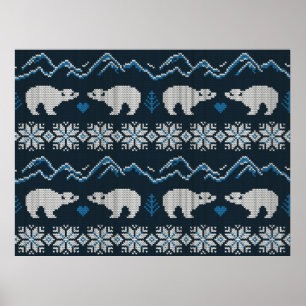 Knitted winter vintage seamless decorative pattern poster