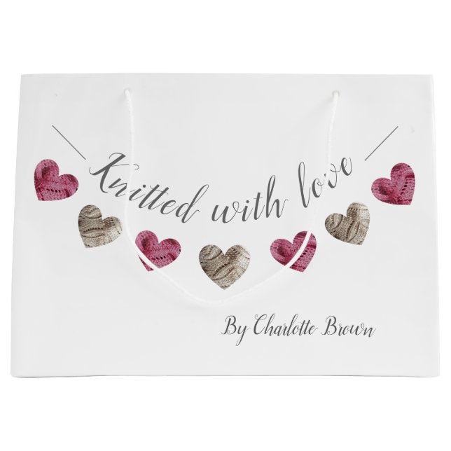 "Knitted with love" hand made presents Large Gift Bag (Front)