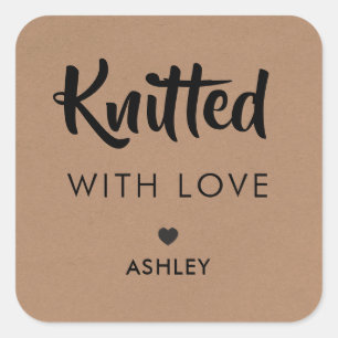 Knitted with Love Label, Handmade Gift Tag, Kraft Square Sticker
