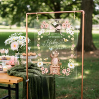 Knitted Woodland Bear Floral Baby Shower Welcome