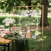 Knitted Woodland Bear Floral Baby Shower Welcome