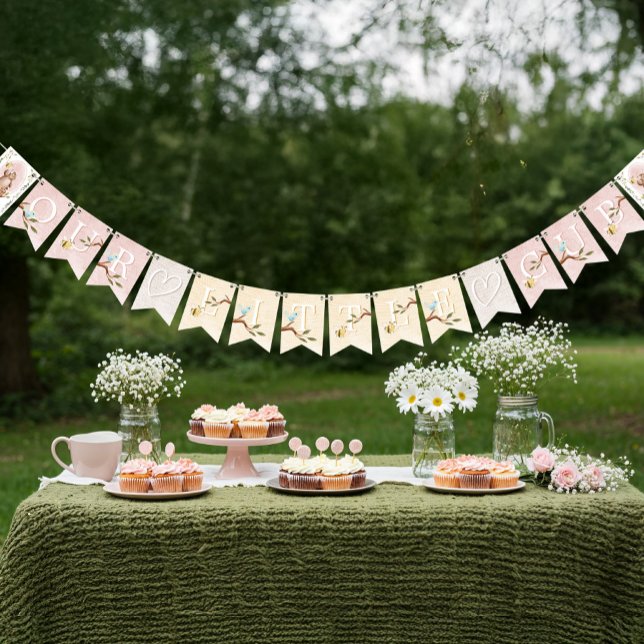 Knitted Woodland Bear Little baby Girl Cub Shower Bunting (Knitted Woodland Bear Little baby Girl Cub Shower Bunting Flags)
