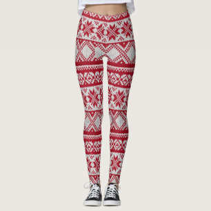 Knitted Xmas pattern in red and white Leggings
