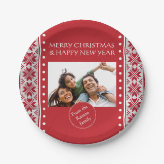 Knitted Xmas Red/White Paper Plate