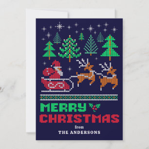 Knitted Xmas Sweater Pattern Merry Christmas Holiday Card