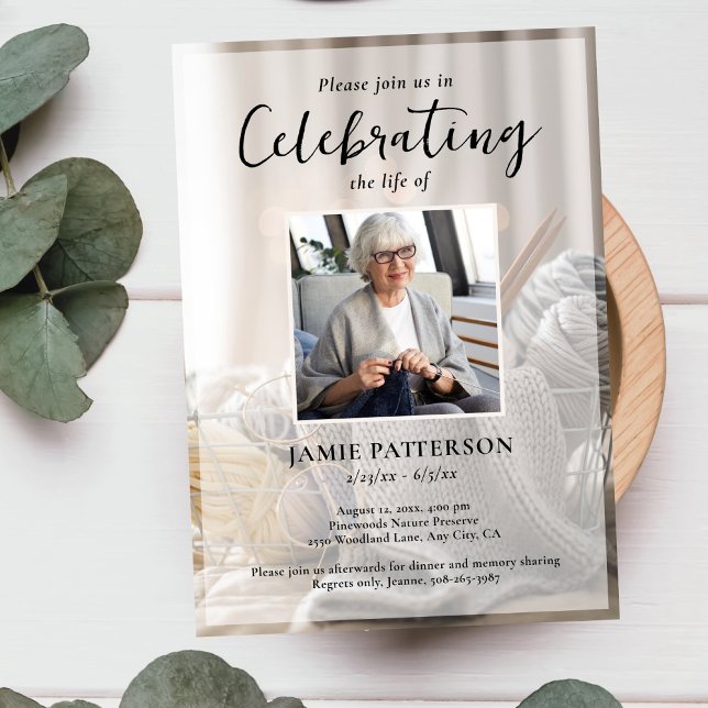 Knitter, Crafts, Celebration of Life Funeral Photo Invitation (Creator Uploaded)