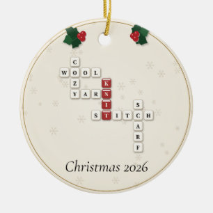 Knitter Crossword Letter Tiles Holly Year Ceramic Tree Decoration