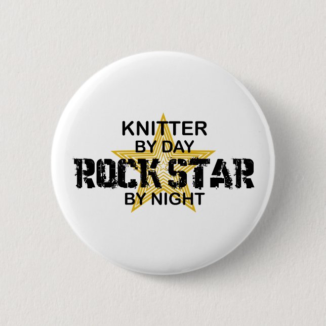 Knitter Rock Star by Night 6 Cm Round Badge (Front)