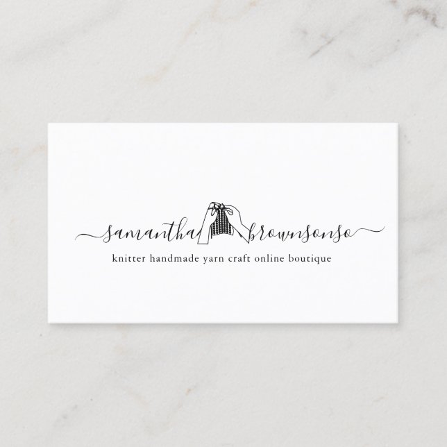 Knitter Yarn Shop Handmade Knitting Craft Script Business Card (Front)