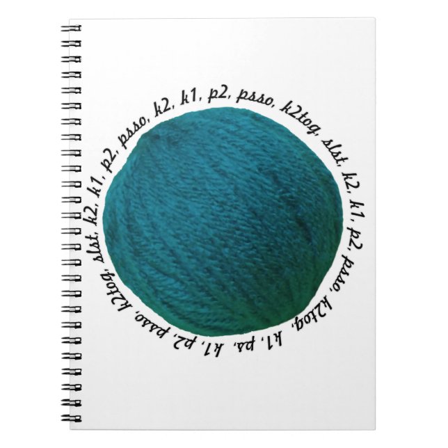 Knitters Lingo Yarn Ball Teal Spiral Notebook (Front)