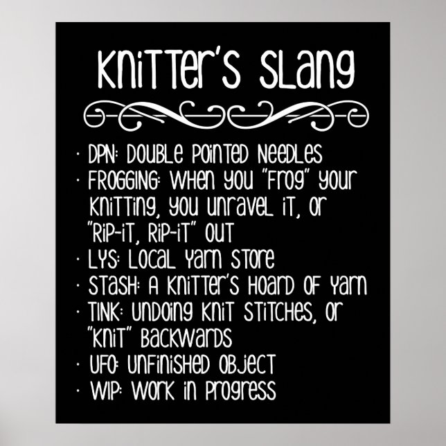 Knitter's Slang Funny Knitting Poster (Front)