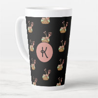 Knitting Basket Pattern Monogram Latte Mug