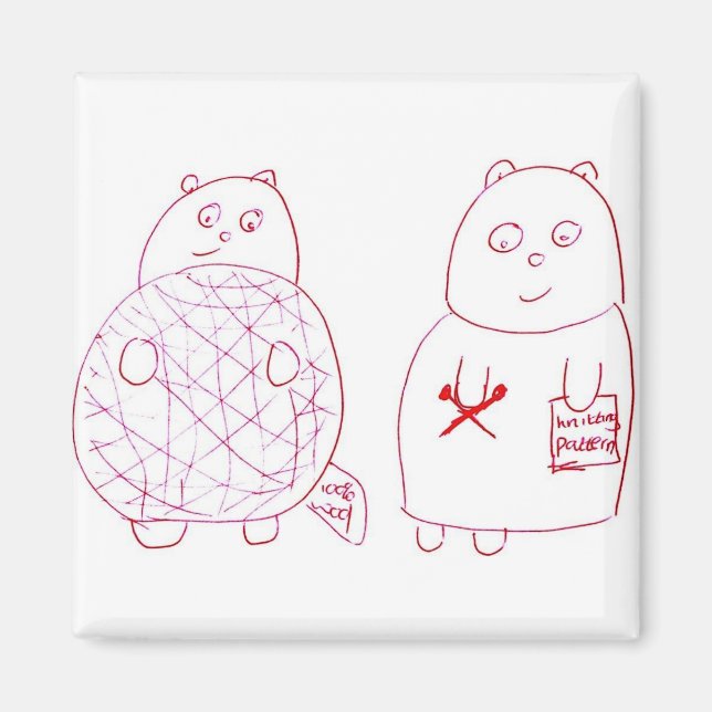 Knitting Bear and Cub with Ball of Wool Magnet (Front)