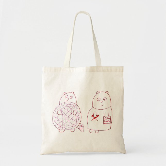 Knitting Bear and Cub with Ball of Wool Tote Bag (Front)