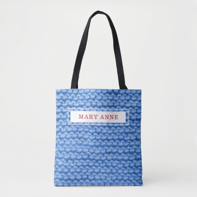 Knitting Blue Personalised Project Tote Bag (Front)