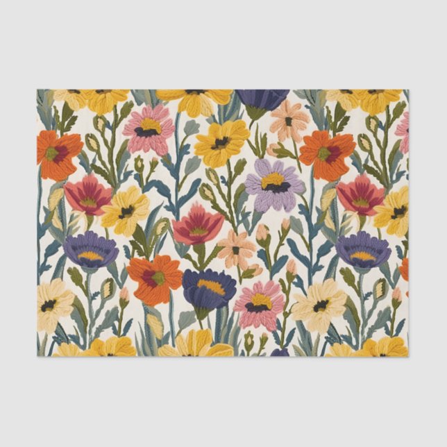 Knitting Botanical Pattern Pastel Vintage Colours Tissue Paper (Front)