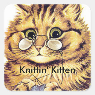Knitting Cat Stickers titled KNITTIN' KITTEN