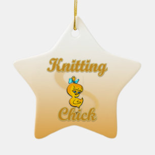Knitting Chick Ceramic Tree Decoration