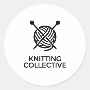 Knitting Collective Black Logo Minimalist Knitting Classic Round Sticker