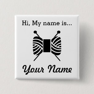 Knitting Craft Party Name Tag 15 Cm Square Badge