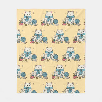 Knitting Crochet Cat Paws Pastel Pattern Cozy Fleece Blanket