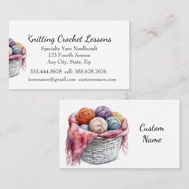 Knitting & Crochet Lessons Instructor or Business Card (Front/Back)
