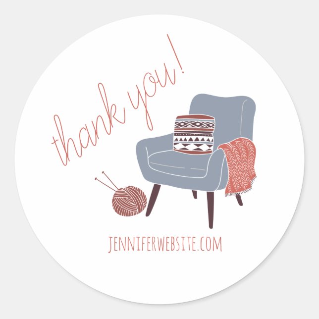 Knitting Crochet Pillow Chair Thank You Classic Round Sticker (Front)