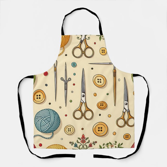 Knitting Crochet Sewing Tools Pattern Apron (Front)