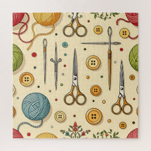 Knitting Crochet Sewing Tools Pattern Jigsaw Puzzle