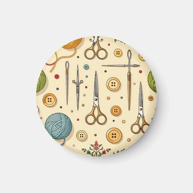 Knitting Crochet Sewing Tools Pattern Magnet (Front)