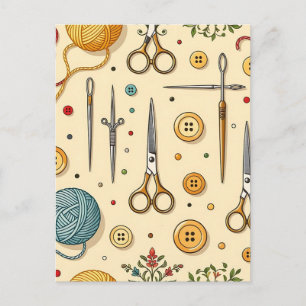 Knitting Crochet Sewing Tools Pattern Postcard