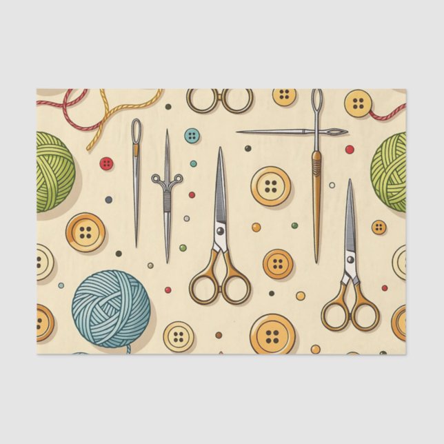 Knitting Crochet Sewing Tools Pattern Tissue Paper (Front)