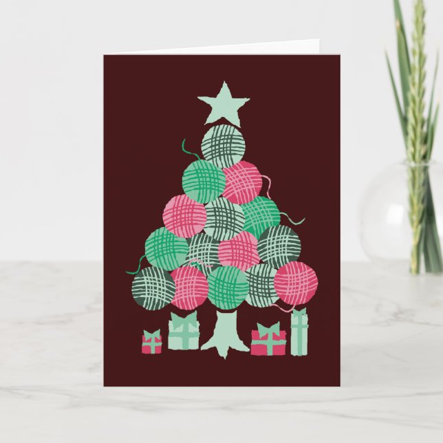 Knitting crochet  yarn ball Christmas holiday tree Card (Front)