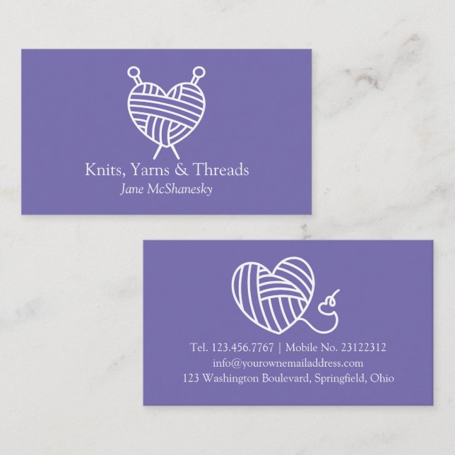 Knitting Crochet Yarn Craft Minimalist PURPLE Business Card (Front/Back)