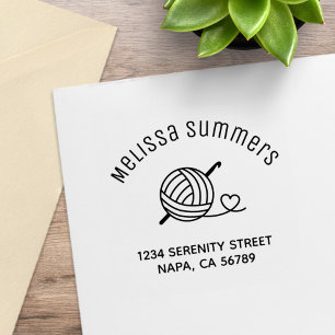 Knitting Crocheting Yarn Arch Address Rubber Stamp