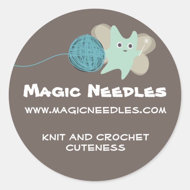 knitting fairy cute monster flying ball of yarn... classic round sticker (Front)