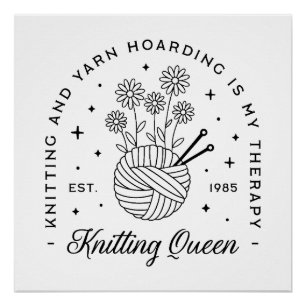 Knitting floral yarn ball cottagecore aesthetic poster