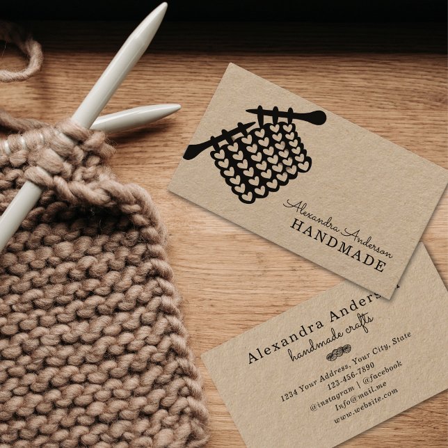 Knitting Handmade Needles and Mesh Kraft Business Card (Knitting Handmade Needles and Mesh Kraft Business Card)