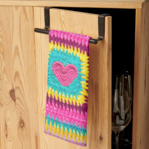 Knitting Heart, Crochet Lovers Pillow Print Tea Towel
