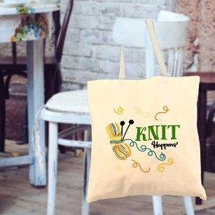 Knitting Humour Knit Happens Saying and Quirky Yar Tote Bag