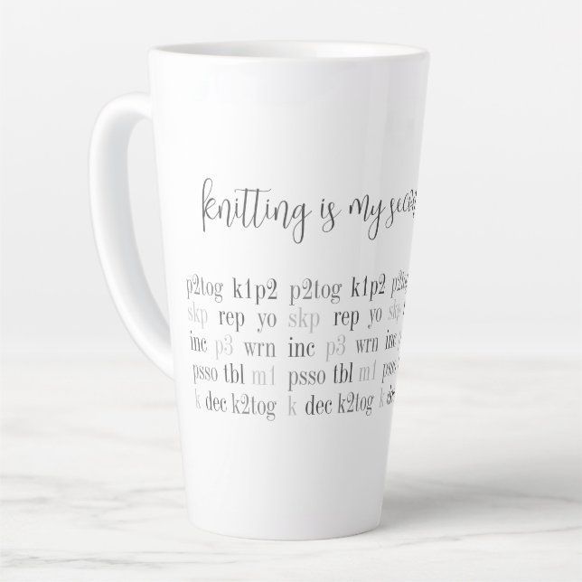 KNITTING IS MY SECOND LANGUAGE Tall Latte Mug (Left Angle)